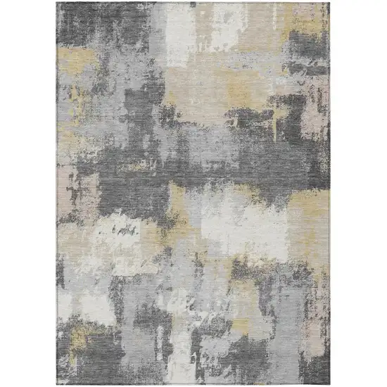 Gray And Silver Abstract Washable Indoor Outdoor Area Rug Photo 2