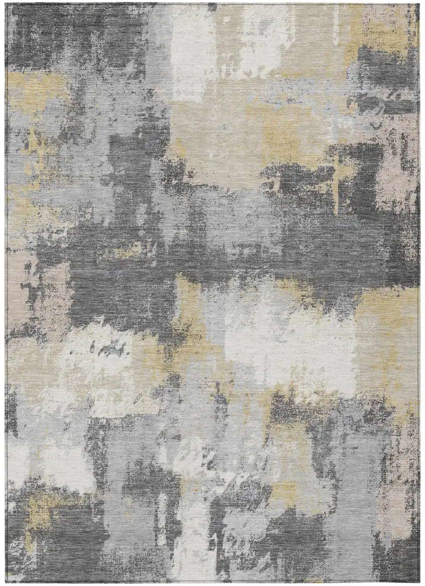 Gray And Silver Abstract Washable Indoor Outdoor Area Rug Photo 2