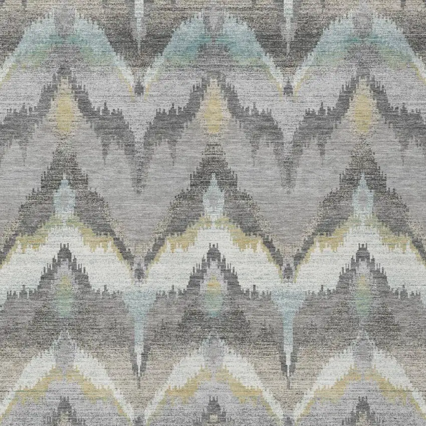 Gray And Silver Abstract Washable Indoor Outdoor Area Rug Photo 3