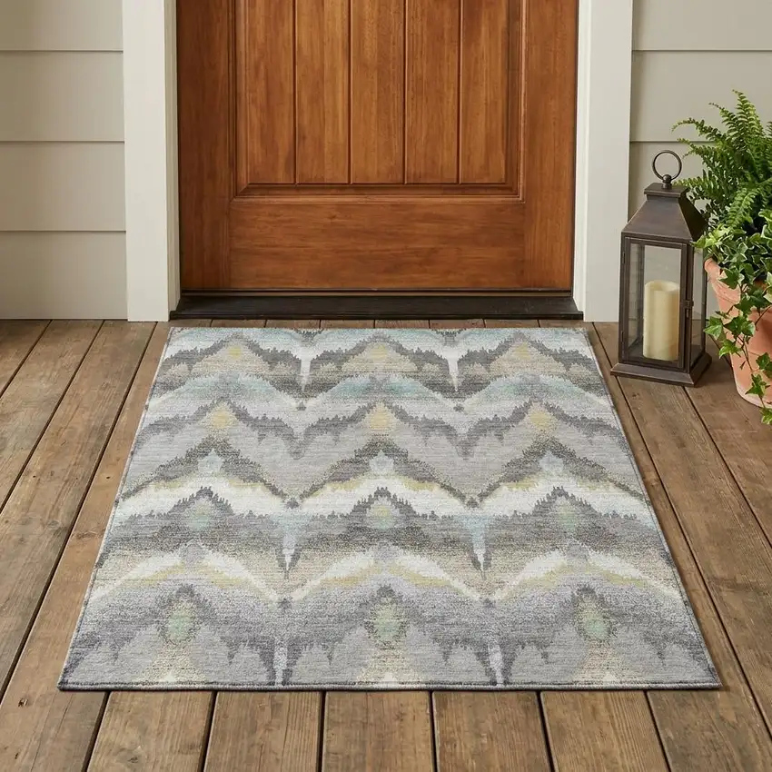 Gray And Silver Abstract Washable Indoor Outdoor Area Rug Photo 1