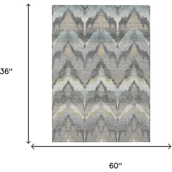 Gray And Silver Abstract Washable Indoor Outdoor Area Rug Photo 6