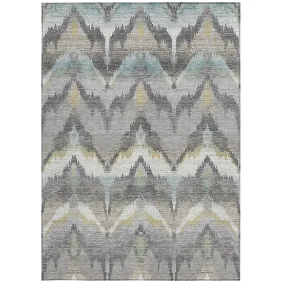 Gray And Silver Abstract Washable Indoor Outdoor Area Rug Photo 3