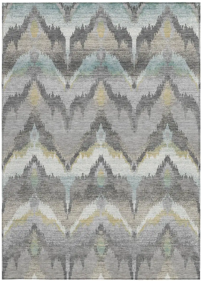 Gray And Silver Abstract Washable Indoor Outdoor Area Rug Photo 3