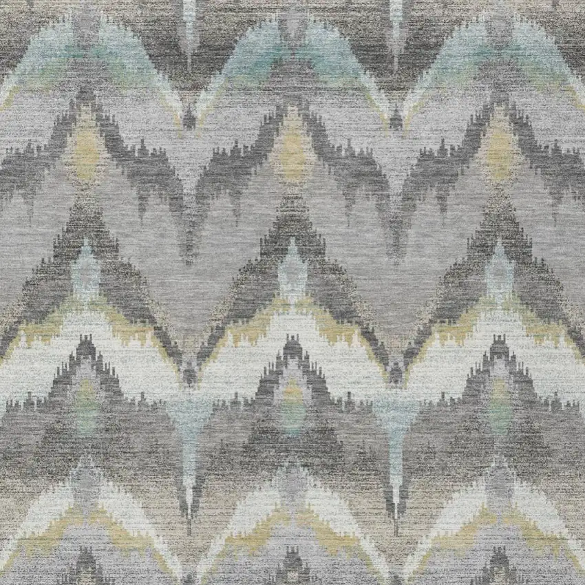 Gray And Silver Abstract Washable Indoor Outdoor Area Rug Photo 1