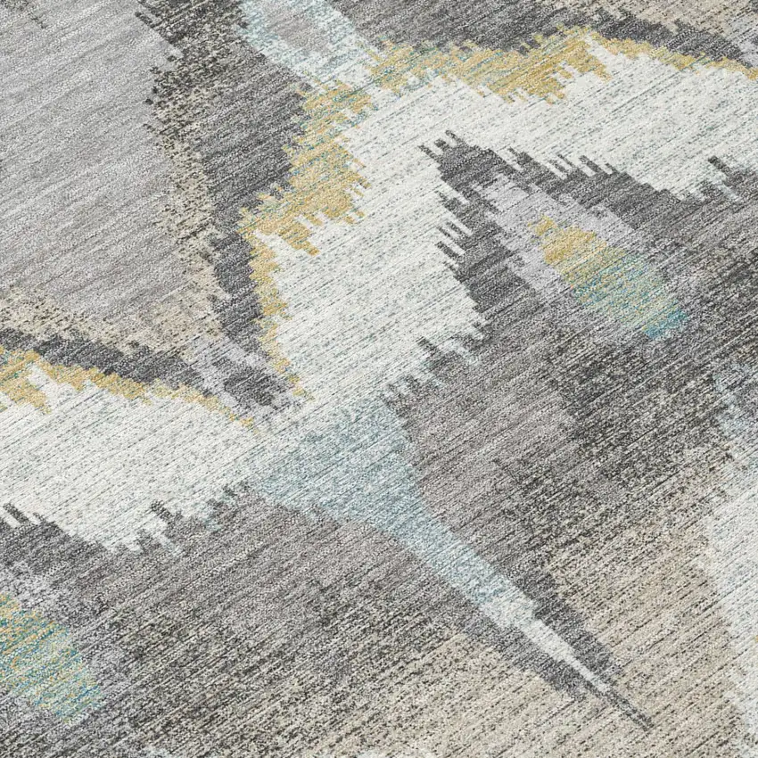 Gray And Silver Abstract Washable Indoor Outdoor Area Rug Photo 5