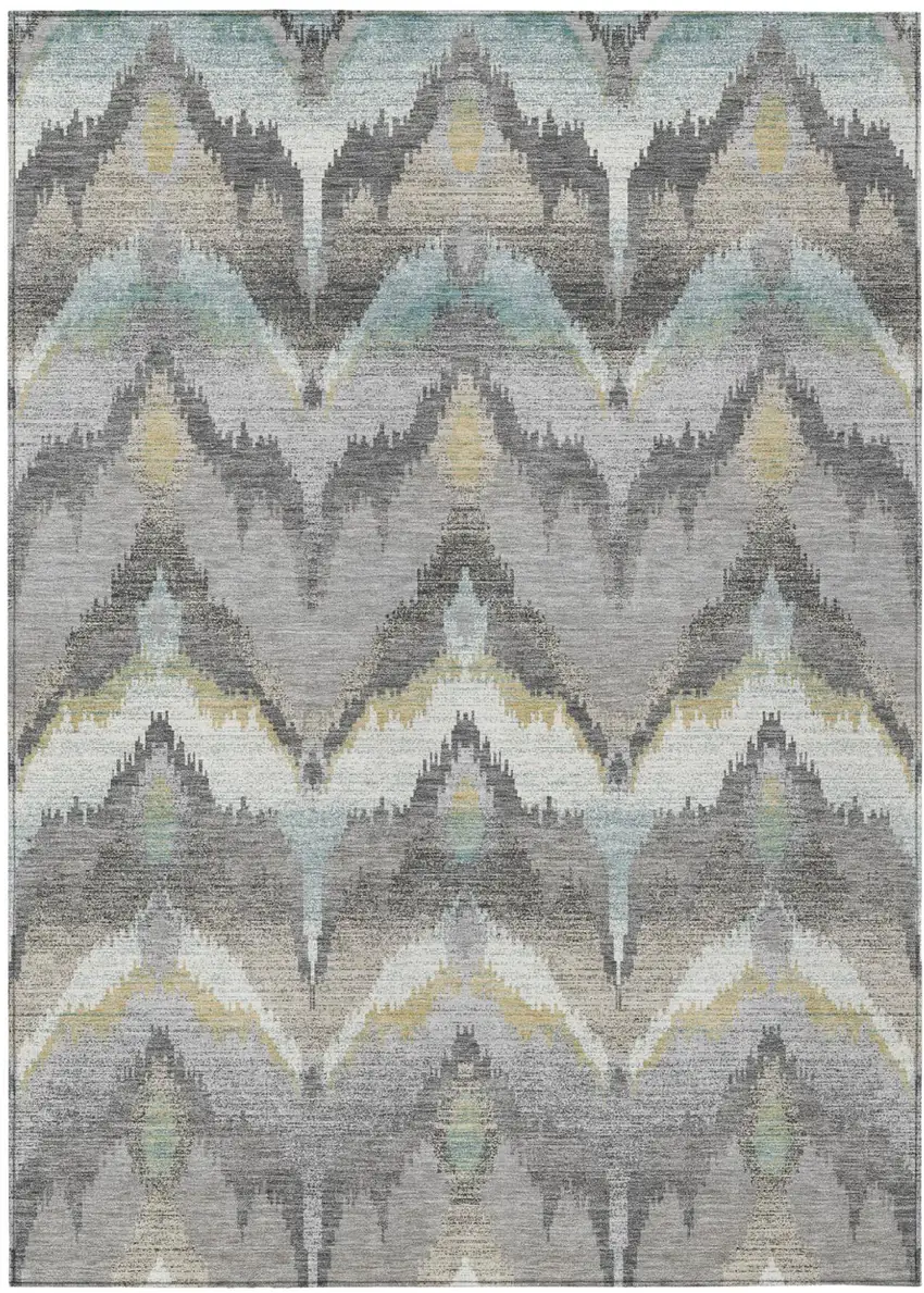 Gray And Silver Abstract Washable Indoor Outdoor Area Rug Photo 2