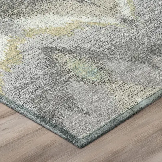 Gray And Silver Abstract Washable Indoor Outdoor Area Rug Photo 4