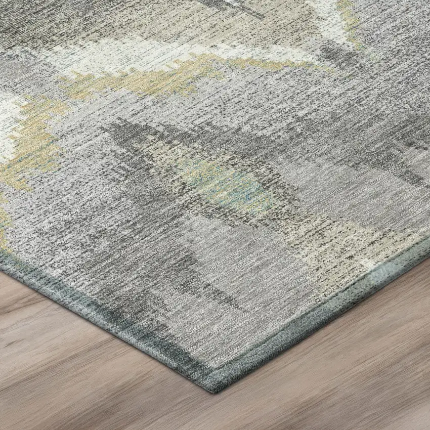 Gray And Silver Abstract Washable Indoor Outdoor Area Rug Photo 4