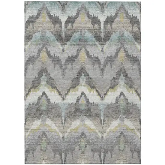 Gray And Silver Abstract Washable Indoor Outdoor Area Rug Photo 3