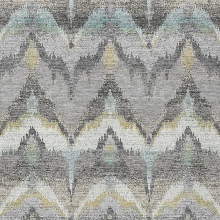 Gray And Silver Abstract Washable Indoor Outdoor Area Rug Photo 2