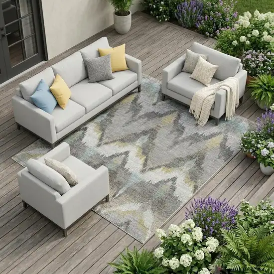 Gray And Silver Abstract Washable Indoor Outdoor Area Rug Photo 1