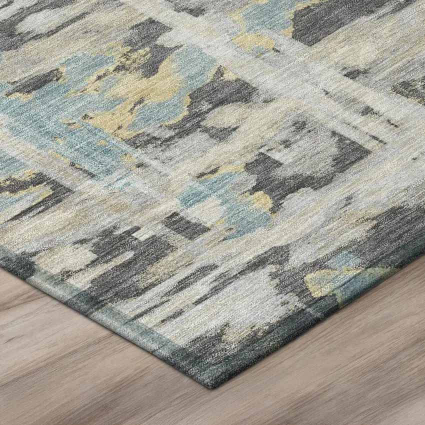 Gray And Silver Abstract Washable Indoor Outdoor Area Rug Photo 4