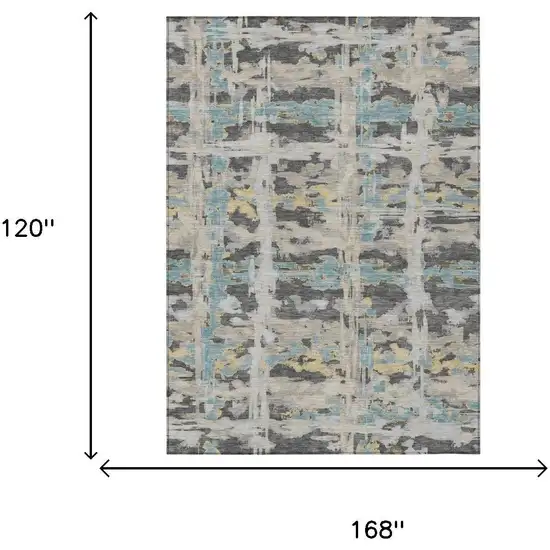 Gray And Silver Abstract Washable Indoor Outdoor Area Rug Photo 6