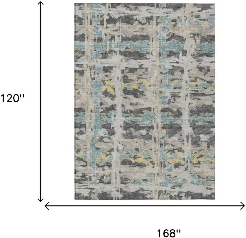 Gray And Silver Abstract Washable Indoor Outdoor Area Rug Photo 6