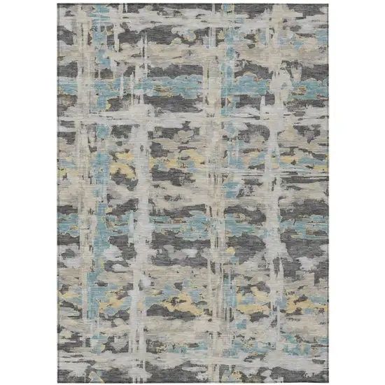 Gray And Silver Abstract Washable Indoor Outdoor Area Rug Photo 2