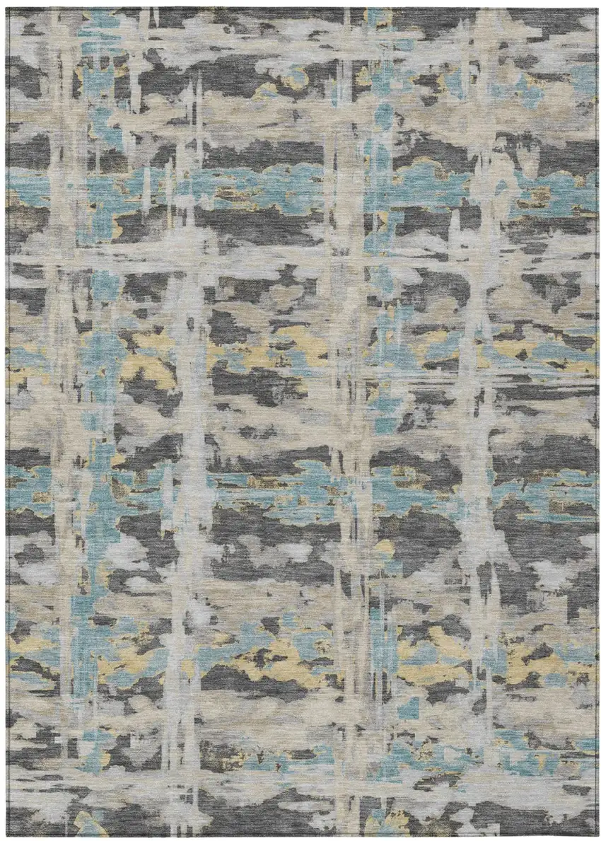 Gray And Silver Abstract Washable Indoor Outdoor Area Rug Photo 2