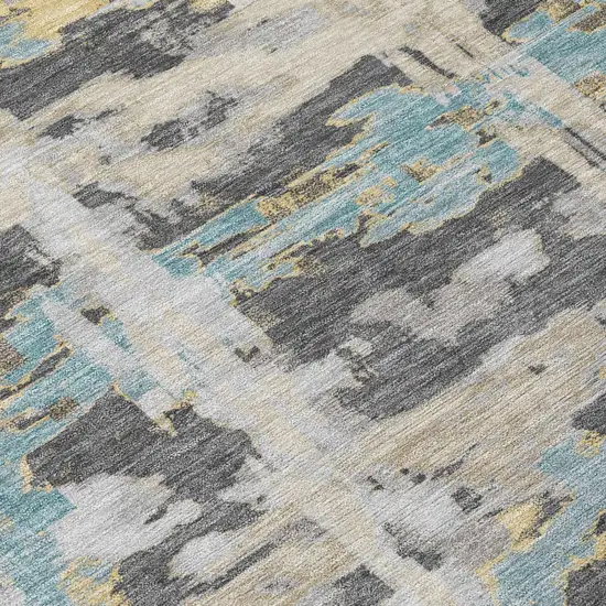Gray And Silver Abstract Washable Indoor Outdoor Area Rug Photo 5