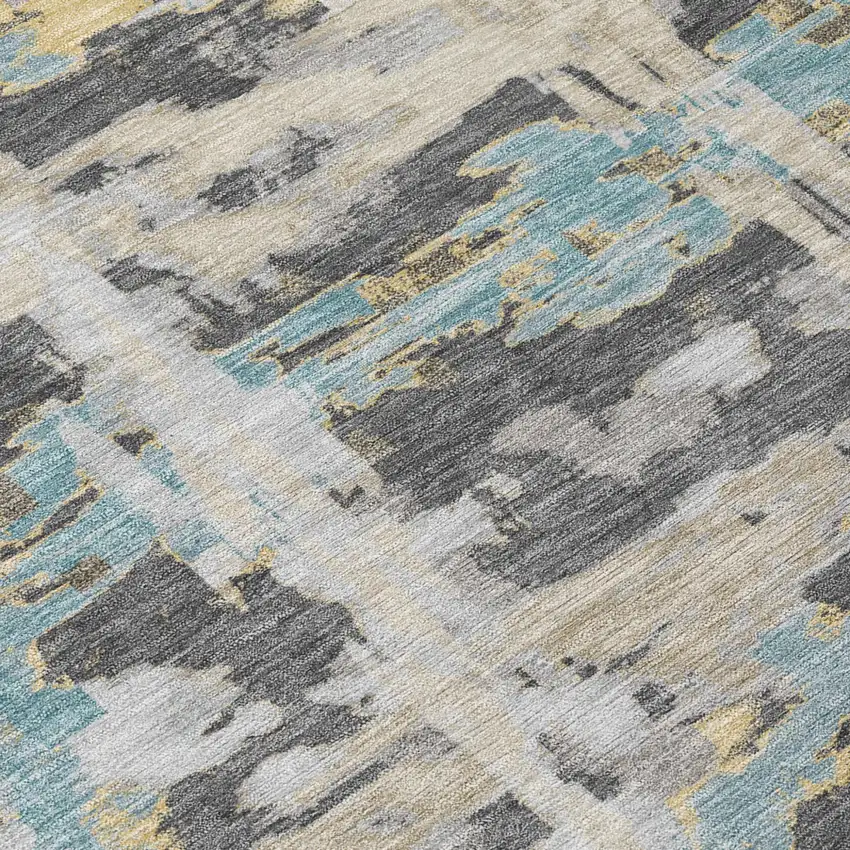Gray And Silver Abstract Washable Indoor Outdoor Area Rug Photo 5