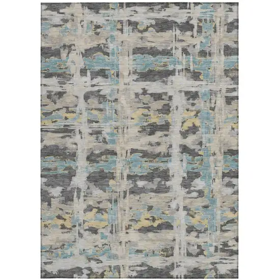 Gray And Silver Abstract Washable Indoor Outdoor Area Rug Photo 3