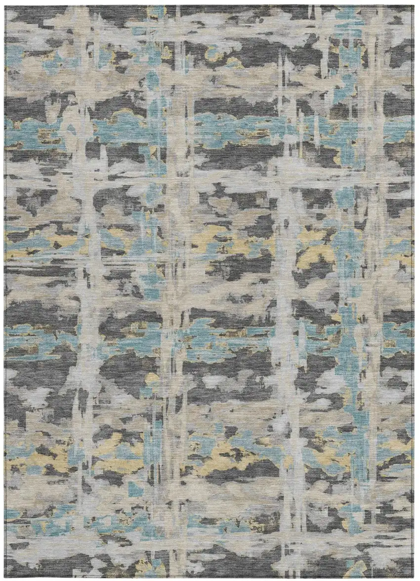 Gray And Silver Abstract Washable Indoor Outdoor Area Rug Photo 3