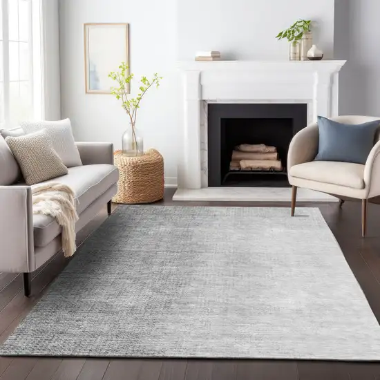 Gray And Silver Abstract Washable Indoor Outdoor Area Rug Photo 9