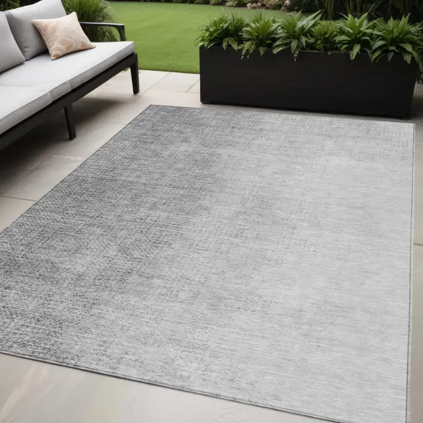Gray And Silver Abstract Washable Indoor Outdoor Area Rug Photo 1