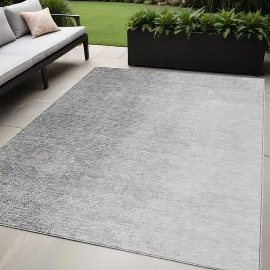 Gray And Silver Abstract Washable Indoor Outdoor Area Rug Photo 1