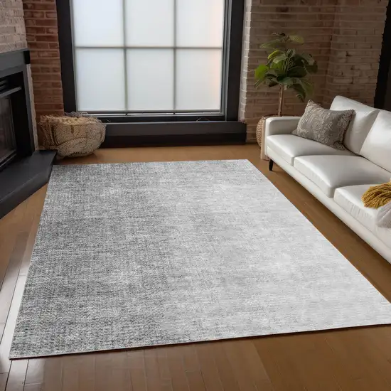 Gray And Silver Abstract Washable Indoor Outdoor Area Rug Photo 9