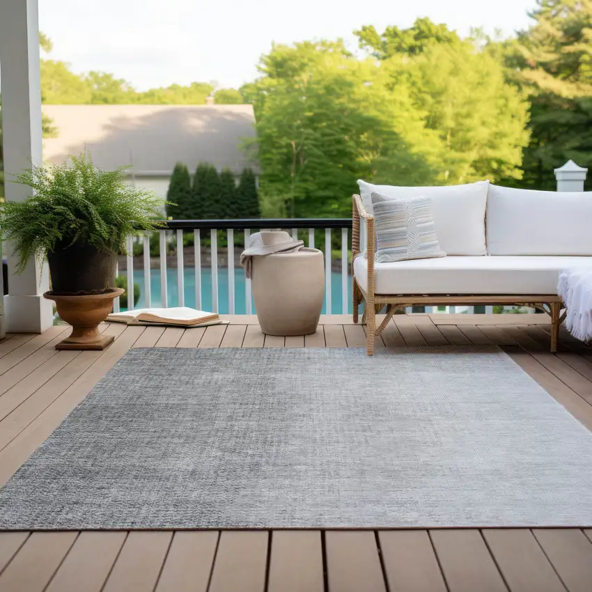 Gray And Silver Abstract Washable Indoor Outdoor Area Rug Photo 9