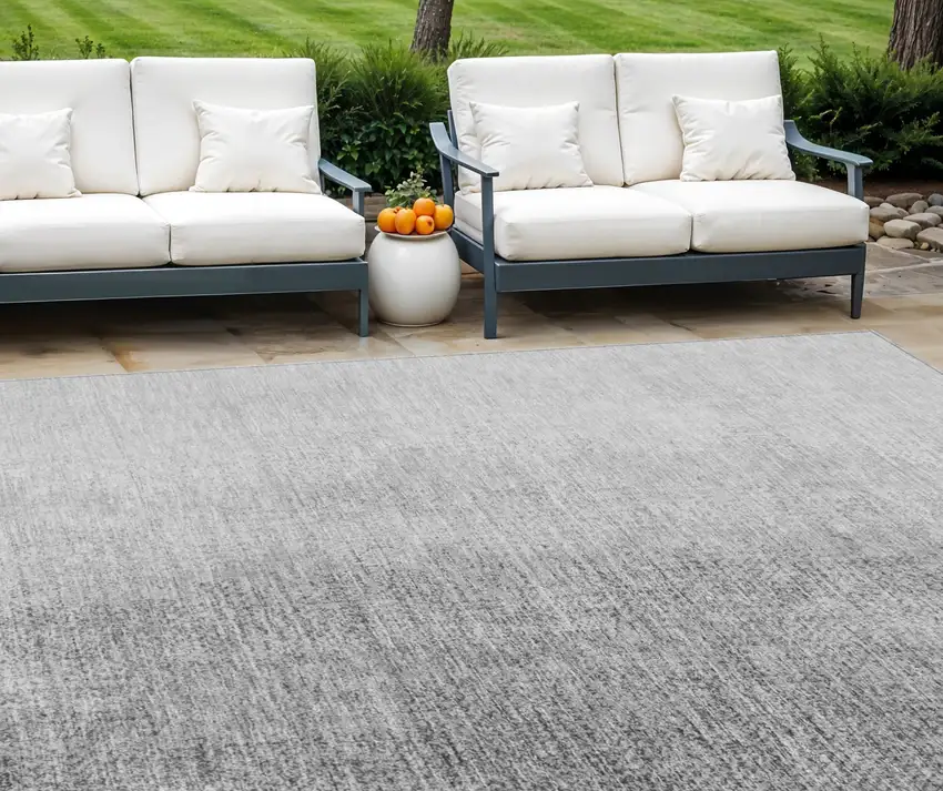 Gray And Silver Abstract Washable Indoor Outdoor Area Rug Photo 1