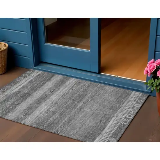 Gray And Silver Aztec Washable Indoor Outdoor Area Rug Photo 2