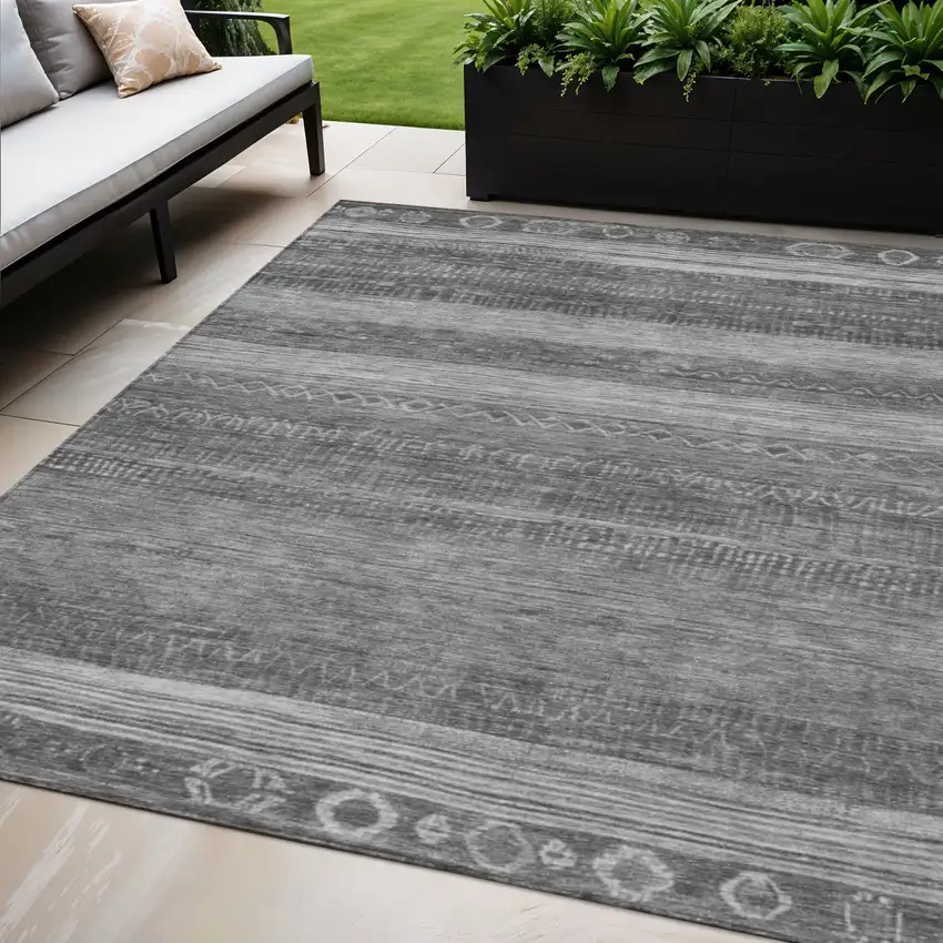 Gray And Silver Aztec Washable Indoor Outdoor Area Rug Photo 2
