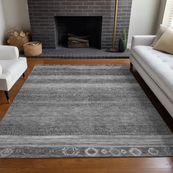 Gray And Silver Aztec Washable Indoor Outdoor Area Rug Photo 8