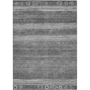 Photo of Gray And Silver Aztec Washable Indoor Outdoor Area Rug