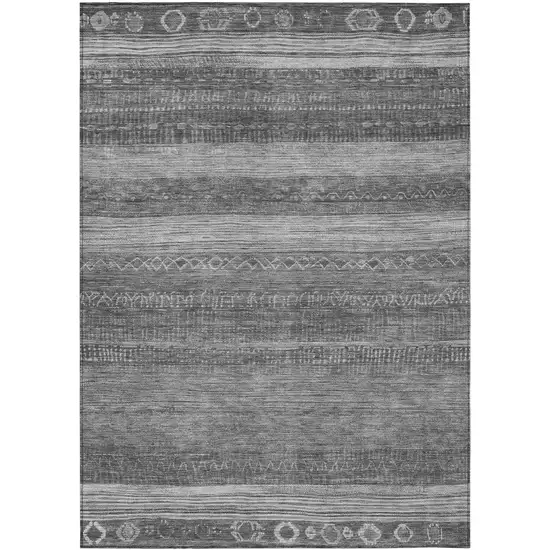 Gray And Silver Aztec Washable Indoor Outdoor Area Rug Photo 1