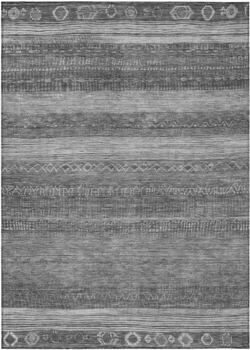 Gray And Silver Aztec Washable Indoor Outdoor Area Rug Photo 1