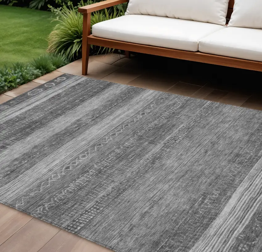 Gray And Silver Aztec Washable Indoor Outdoor Area Rug Photo 2