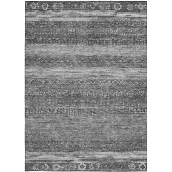 Gray And Silver Aztec Washable Indoor Outdoor Area Rug Photo 1