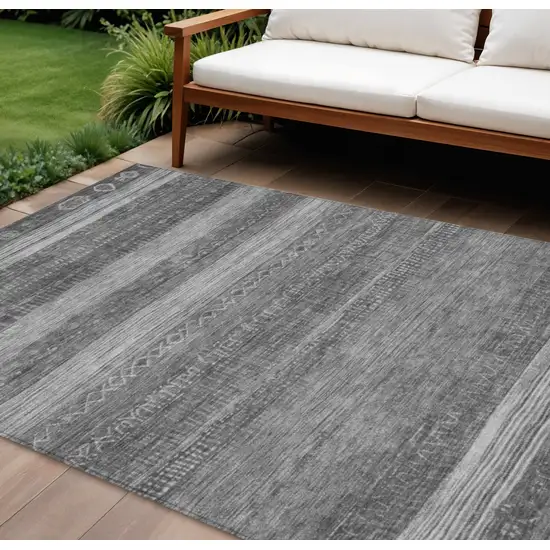 Gray And Silver Aztec Washable Indoor Outdoor Area Rug Photo 2