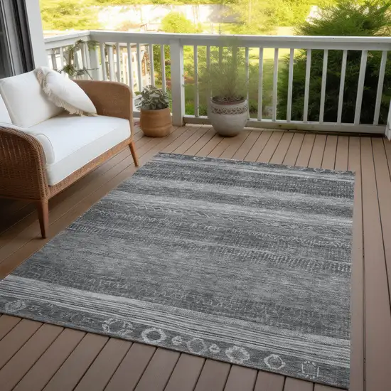 Gray And Silver Aztec Washable Indoor Outdoor Area Rug Photo 5