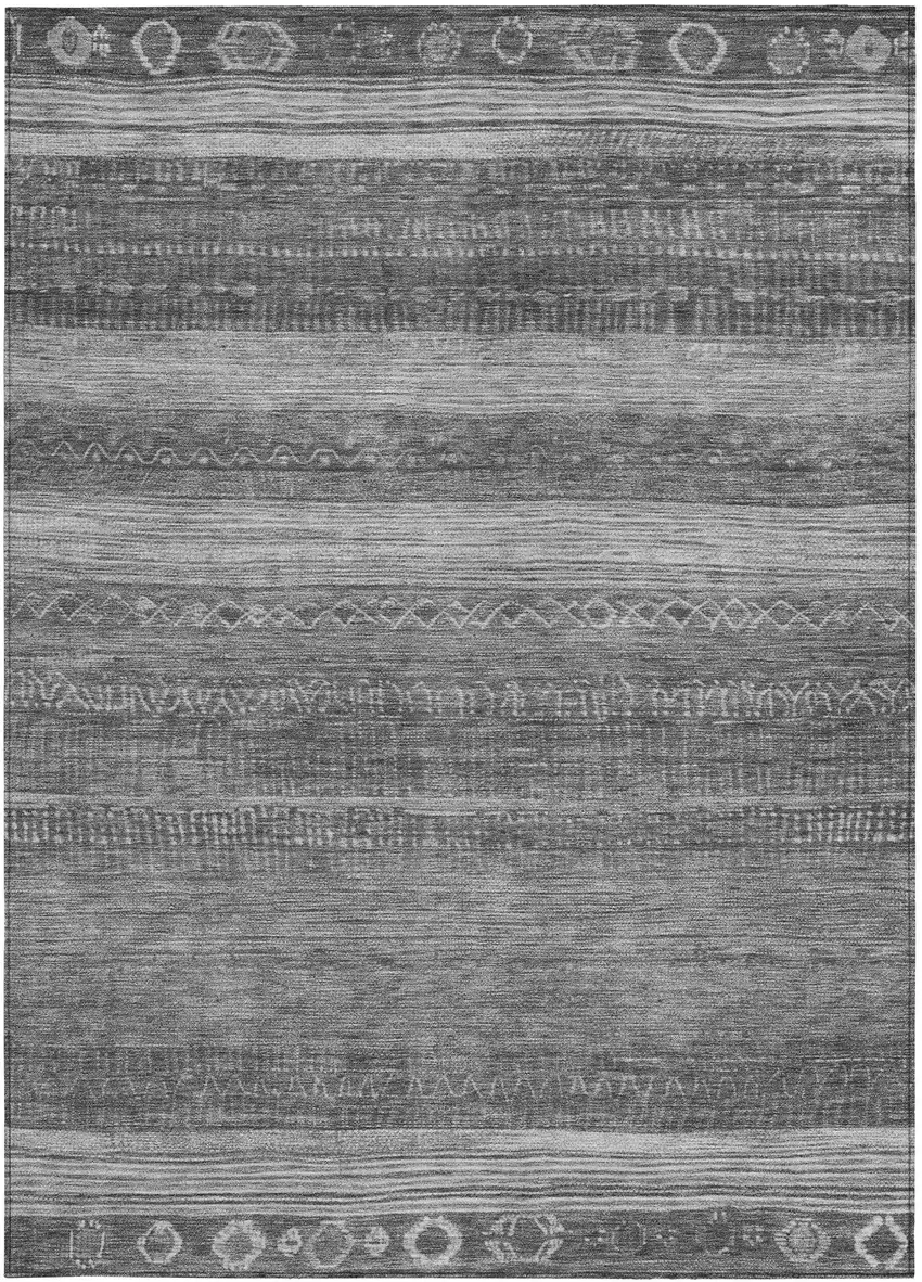 Gray And Silver Aztec Washable Indoor Outdoor Area Rug Photo 1