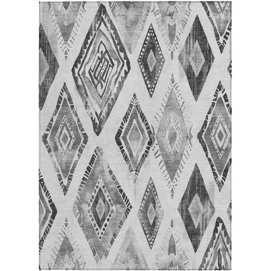 Gray And Silver Aztec Washable Indoor Outdoor Area Rug Photo 4