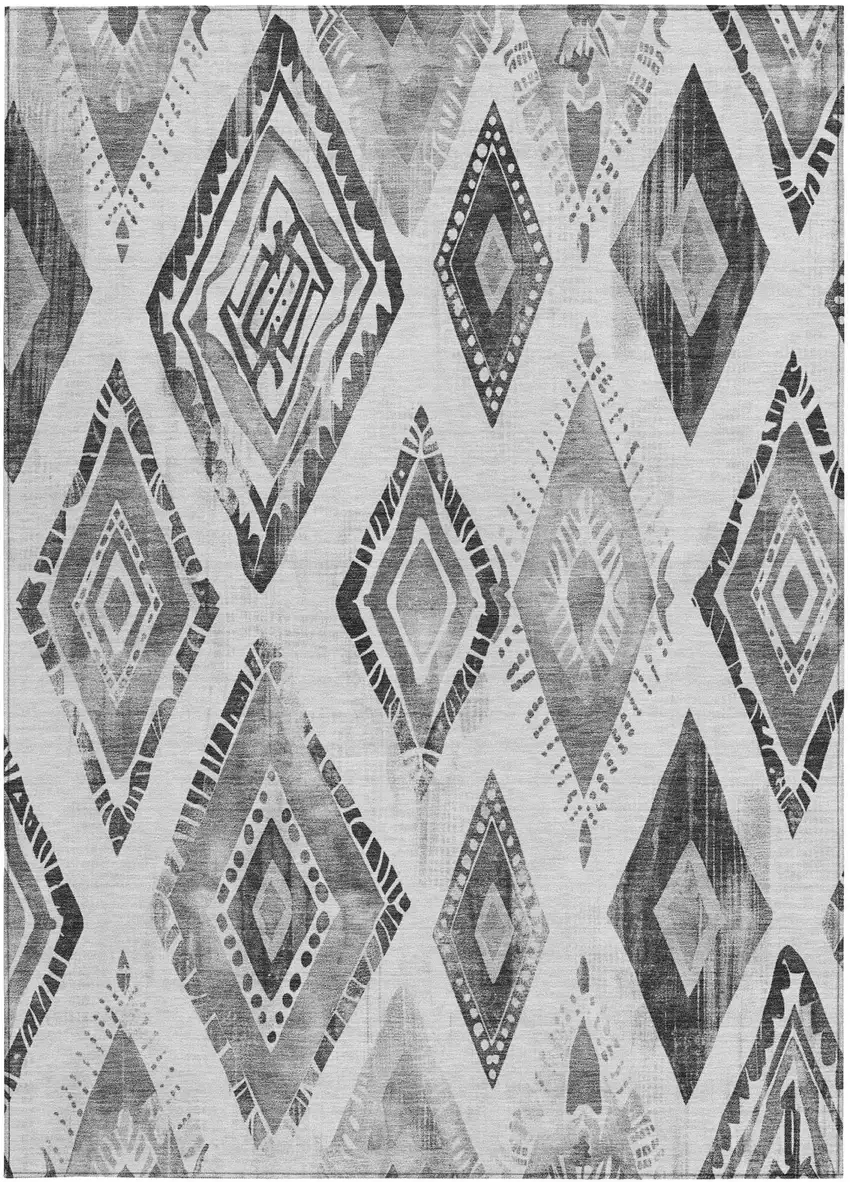 Gray And Silver Aztec Washable Indoor Outdoor Area Rug Photo 4