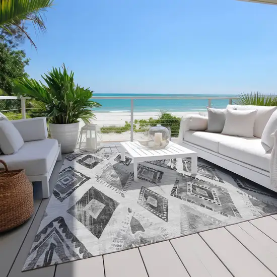 Gray And Silver Aztec Washable Indoor Outdoor Area Rug Photo 8