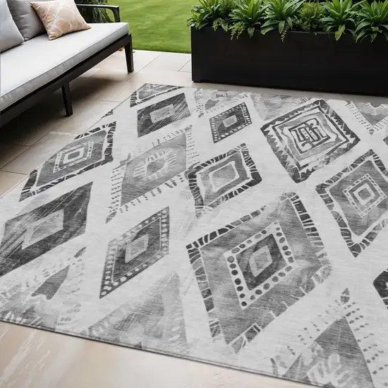 Gray And Silver Aztec Washable Indoor Outdoor Area Rug Photo 2