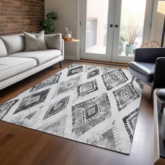 Gray And Silver Aztec Washable Indoor Outdoor Area Rug Photo 6