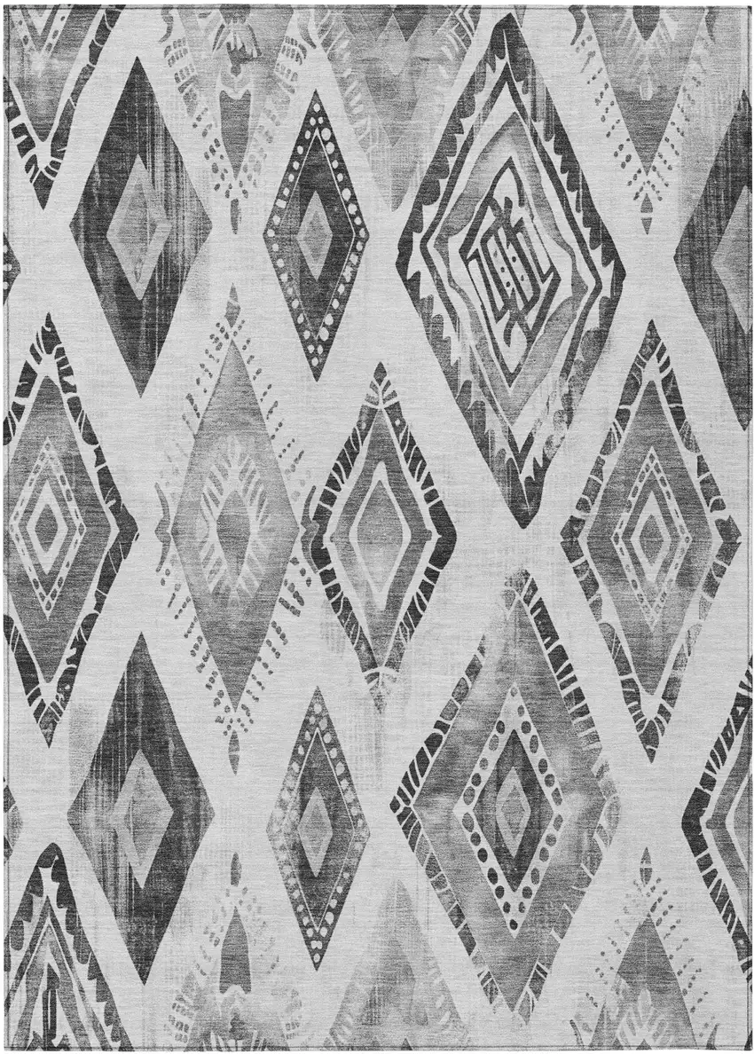 Gray And Silver Aztec Washable Indoor Outdoor Area Rug Photo 1