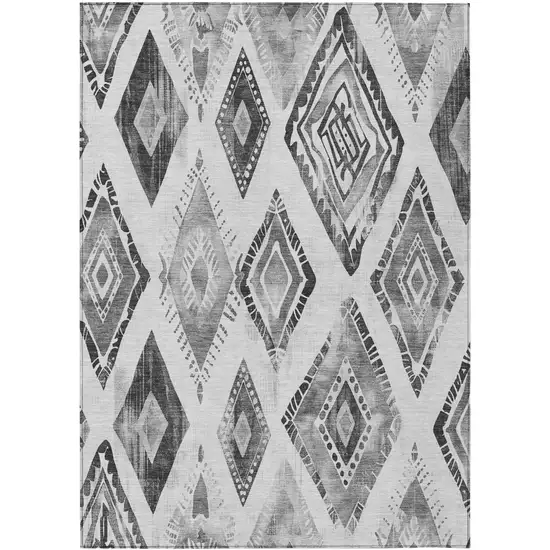 Gray And Silver Aztec Washable Indoor Outdoor Area Rug Photo 1