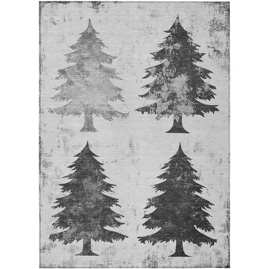 Gray And Silver Botanical Leaves Washable Indoor Outdoor Area Rug Photo 1