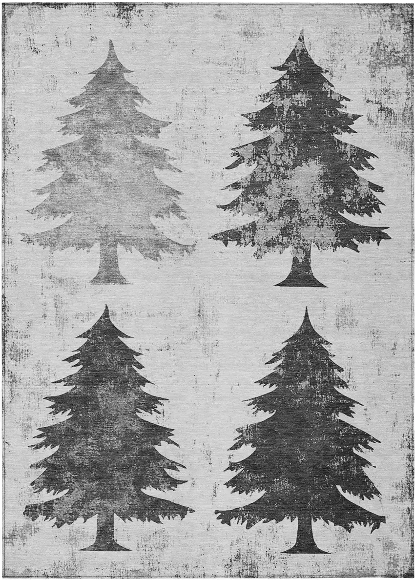 Gray And Silver Botanical Leaves Washable Indoor Outdoor Area Rug Photo 1